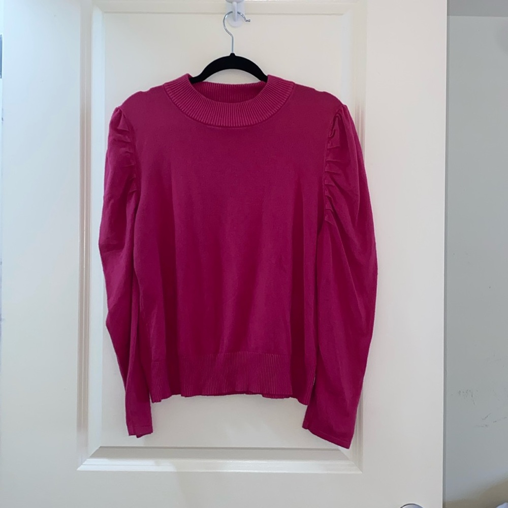 Cliche Hot Pink Sweater, Raised Neck, Puff Shoulder Detail, Size Xtra Large